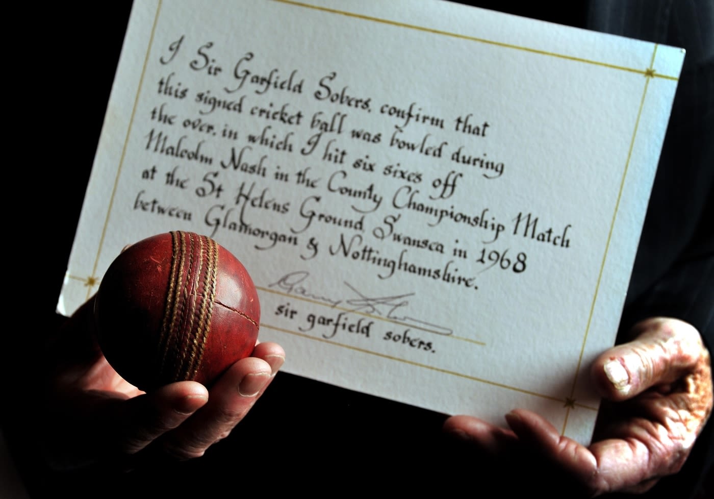 A ball claiming to be the one Garry Sobers hit six sixes off a Malcolm Nash over in 1968 went up for auction at Bonham's but was later withdrawn from sale