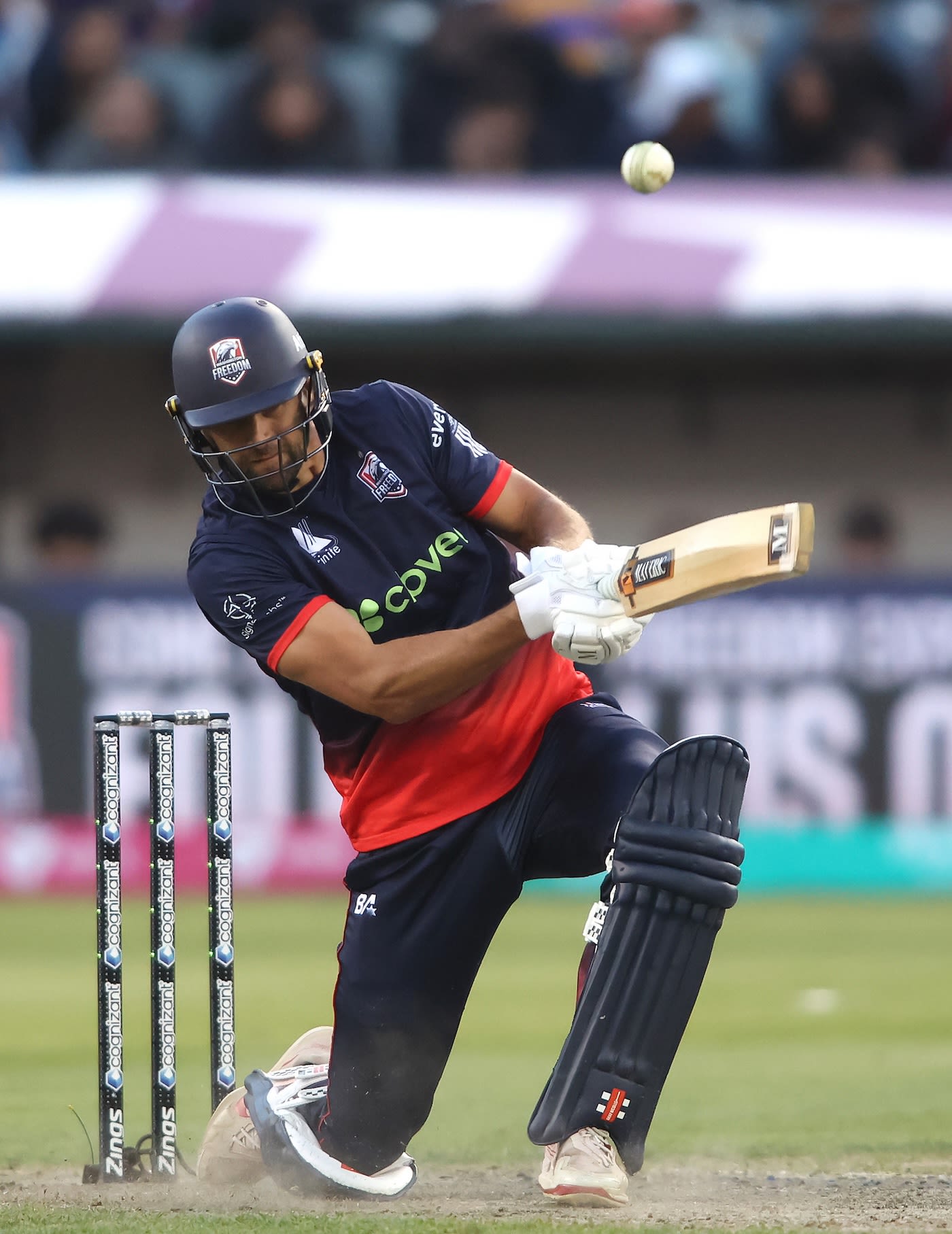 Obus Pienaar hits down the ground for six