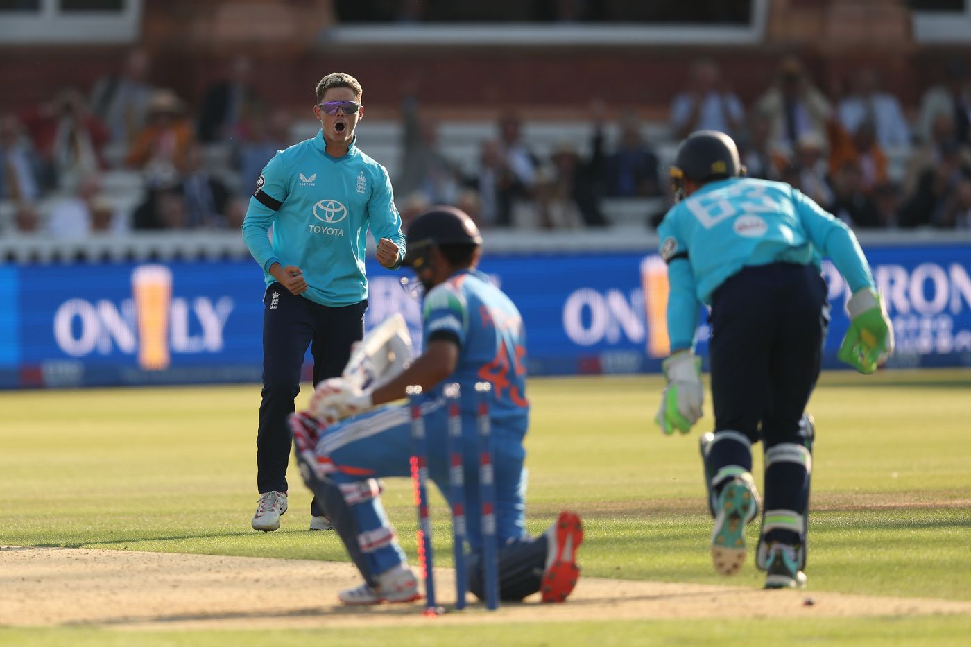 Rohit Sharma had his stumps rattled by Jacob Bethell