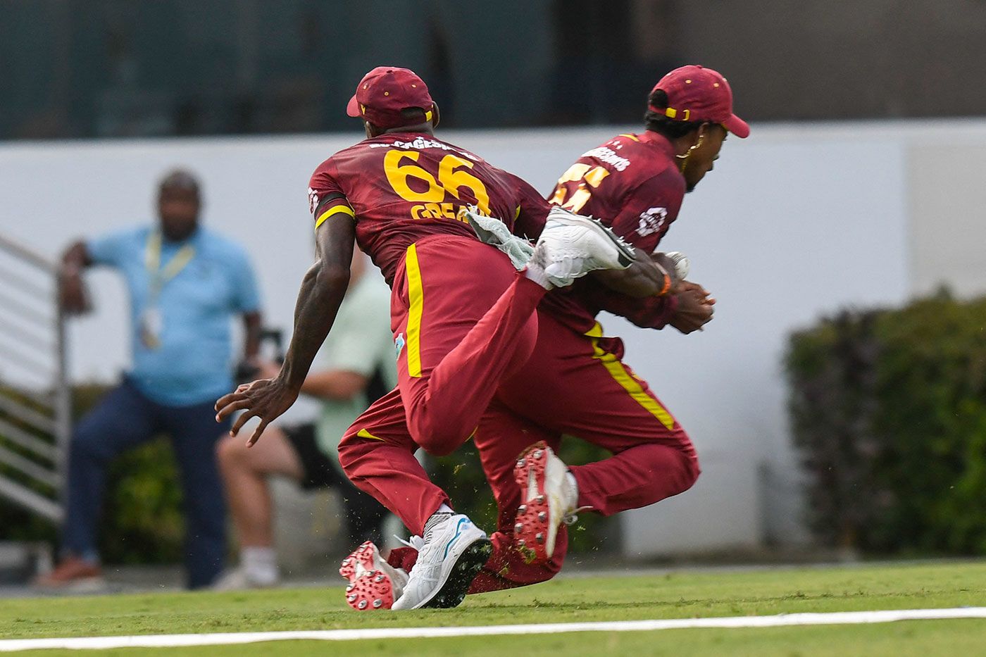 Justin Greaves and Ackeem Auguste collided as a match-winning catch went down