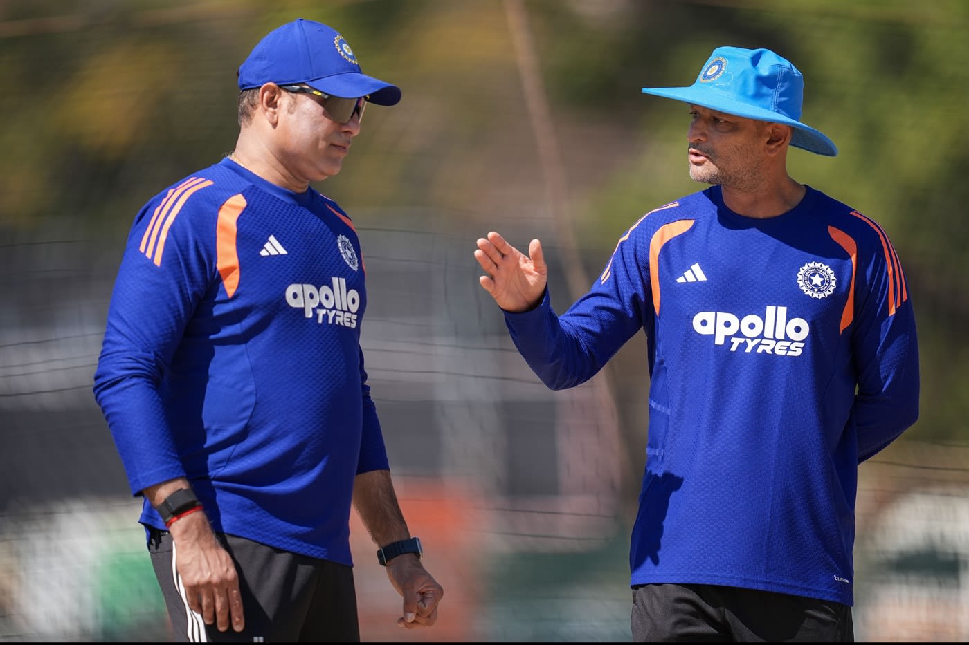Head coach VVS Laxman and batting coach Hrishikesh Kanitkar in conversation