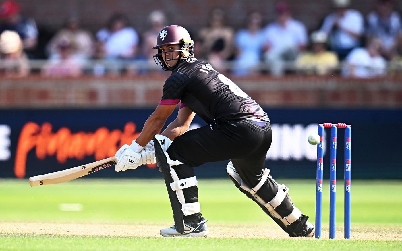 Joshua Thomas slashes during his 97 not out