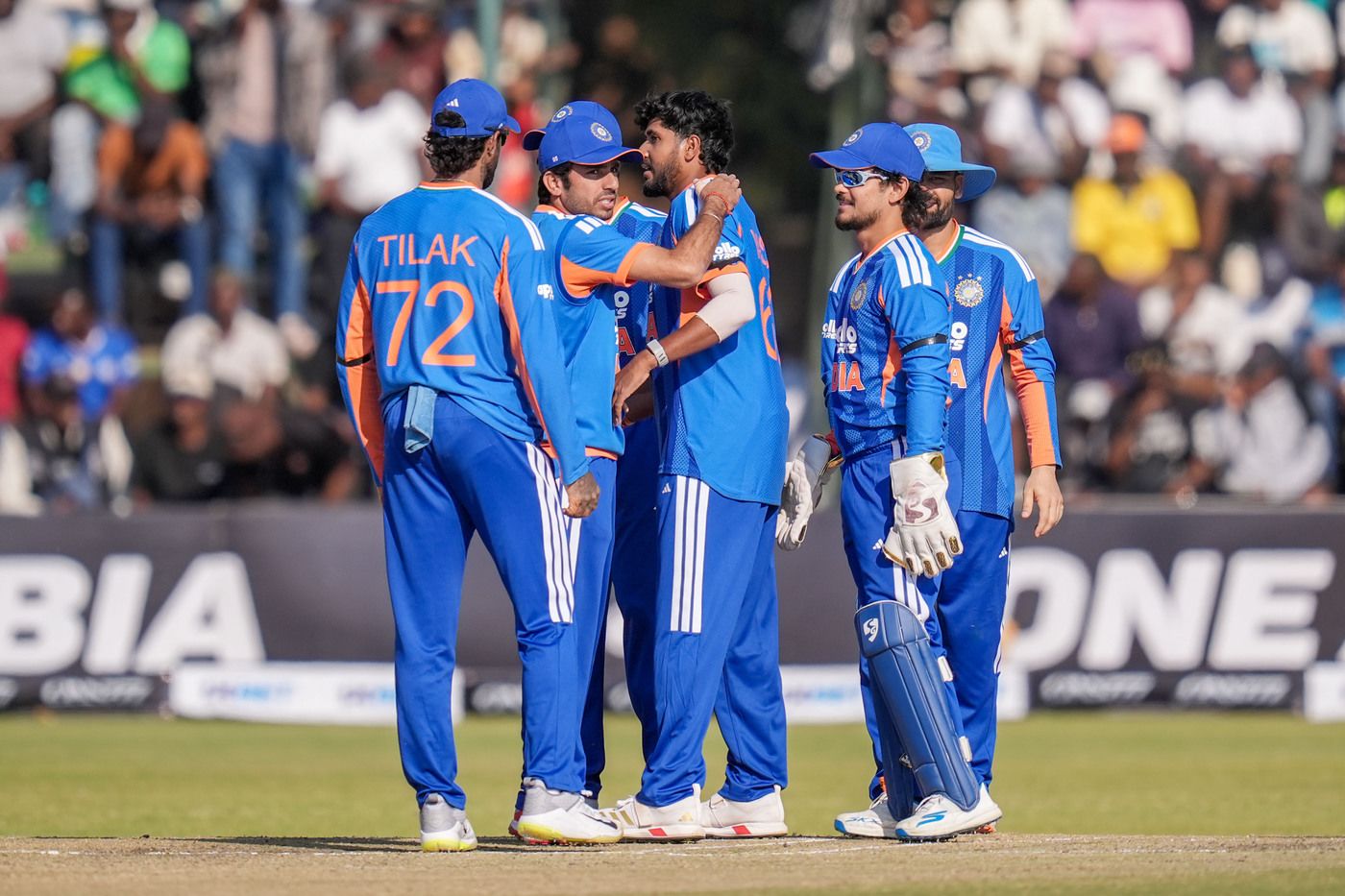 Yash Thakur celebrates his first international wicket