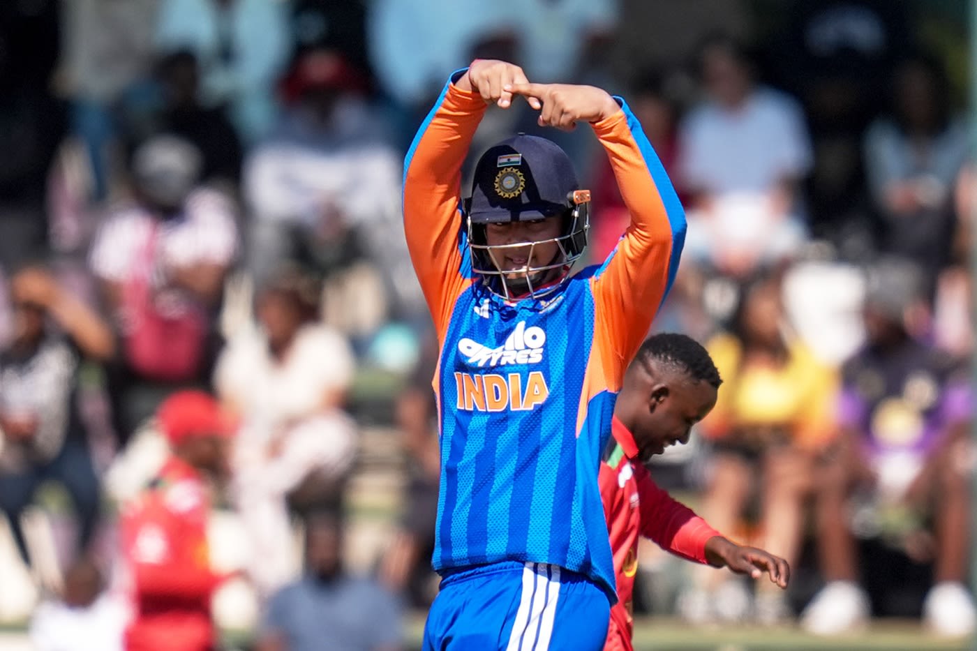 Vaibhav Sooryavanshi celebrates his second fifty of the series