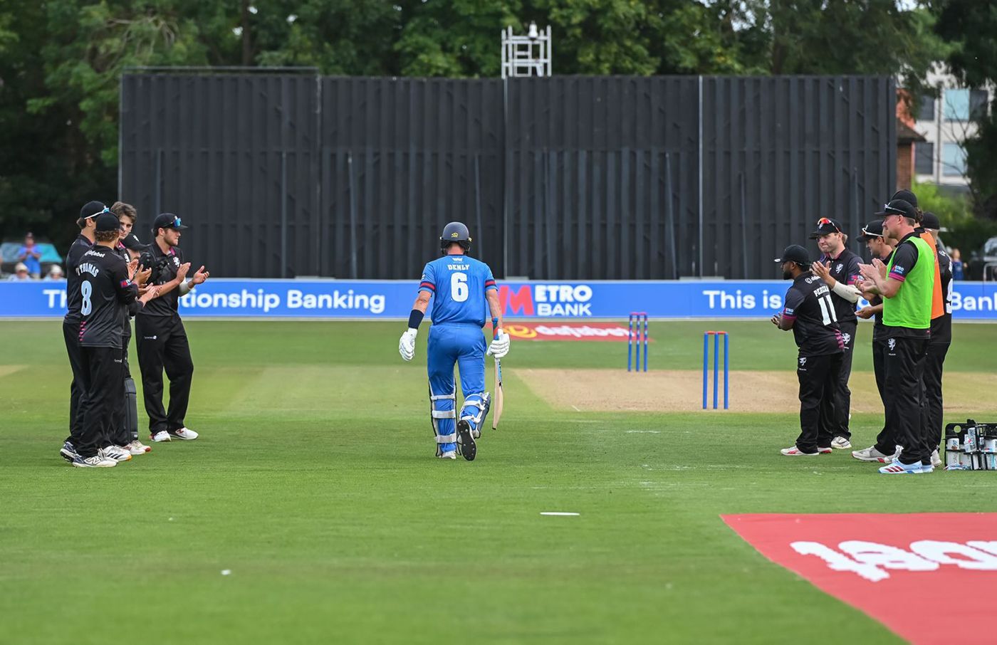 Joe Denly gets a guard of honour before his final innings for Kent