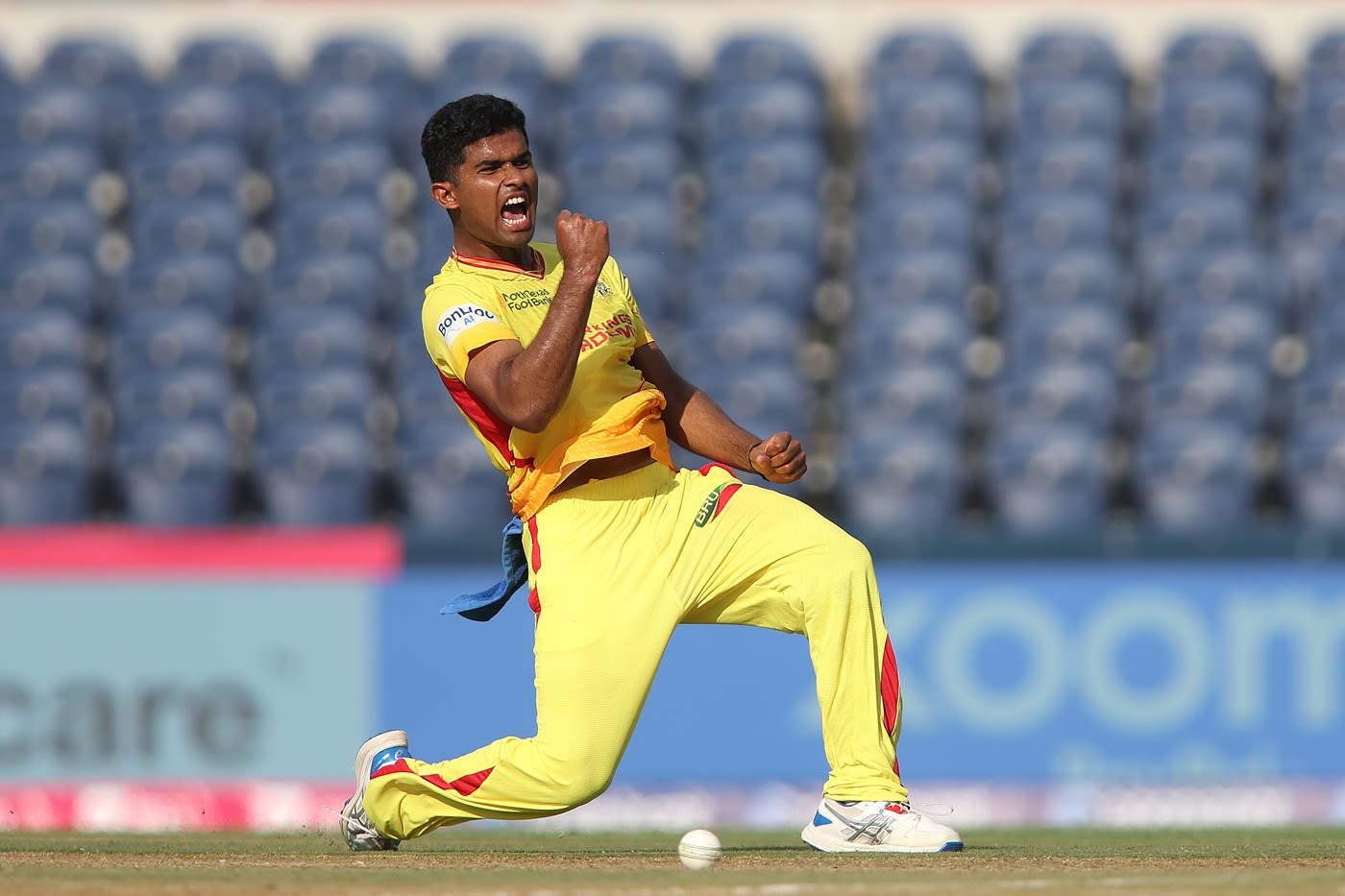 Amshi de Silva is chuffed after taking a wicket
