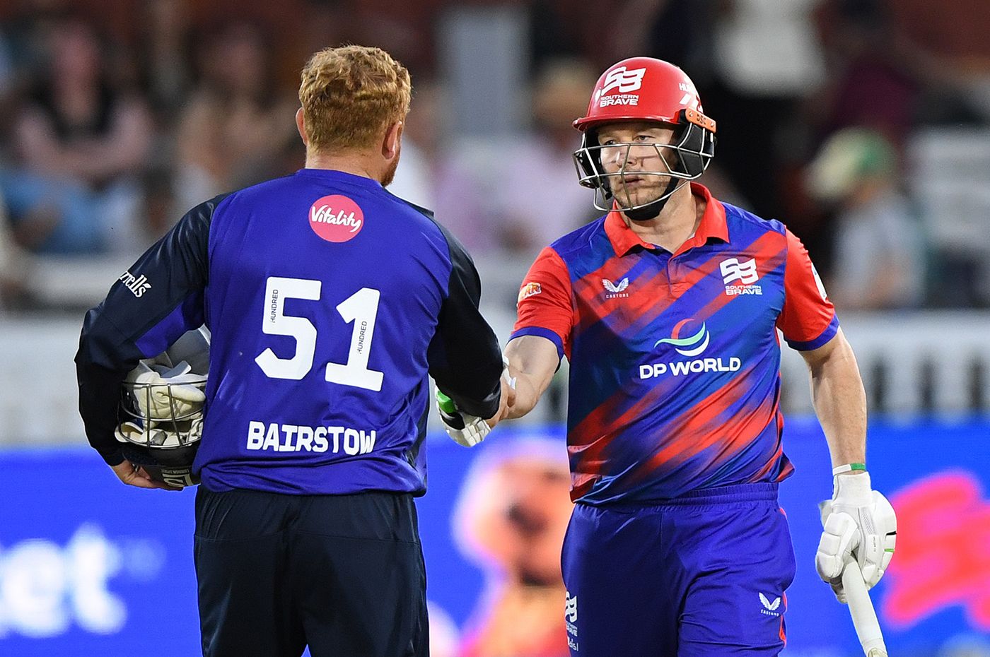 Jonny Bairstow congratulates David Miller on Southern Brave's win