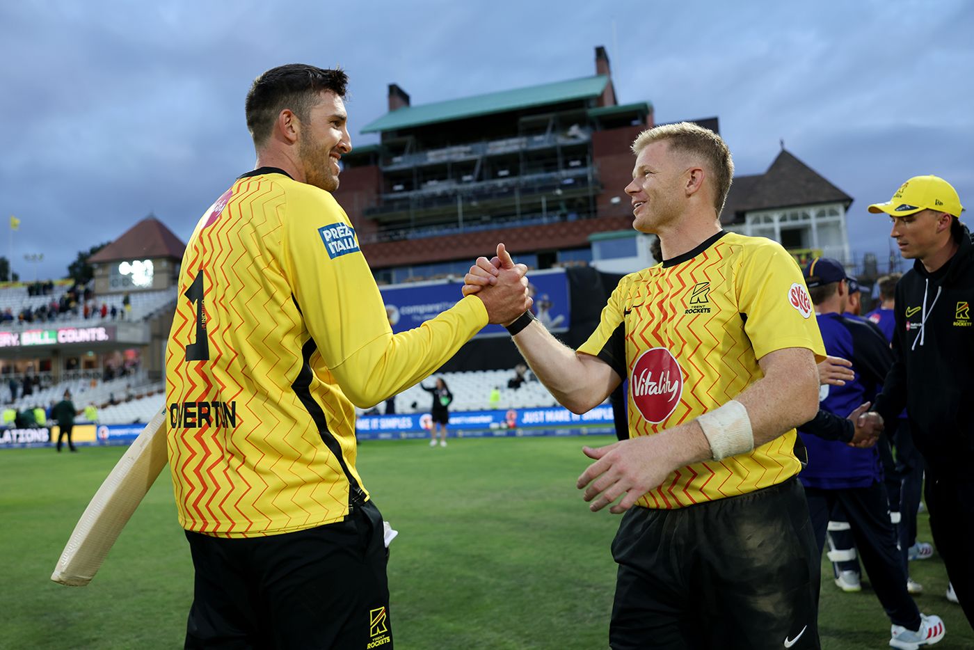 Craig Overton celebrates with Sam Billings