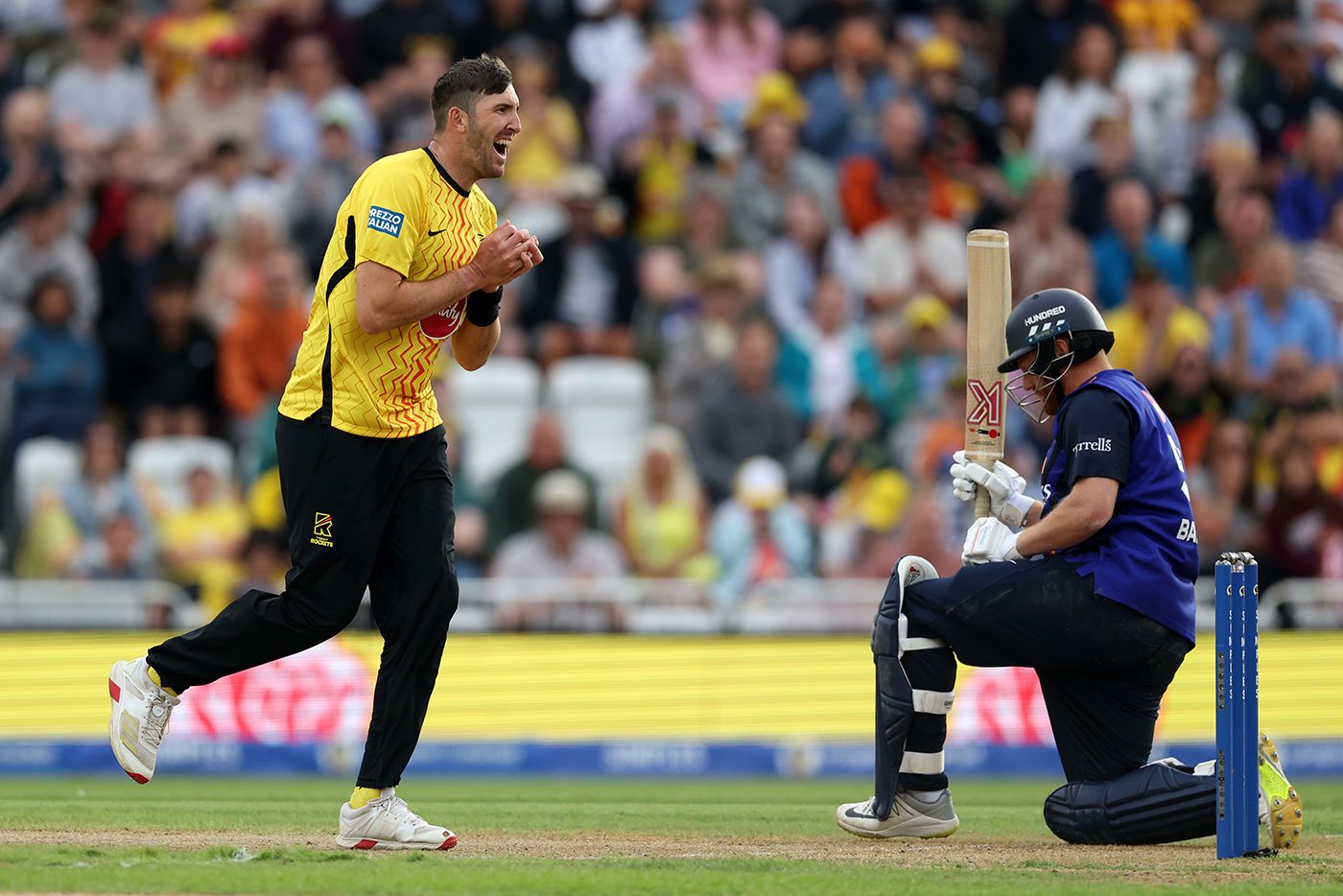 Craig Overton completes a return catch to dismiss Jonny Bairstow