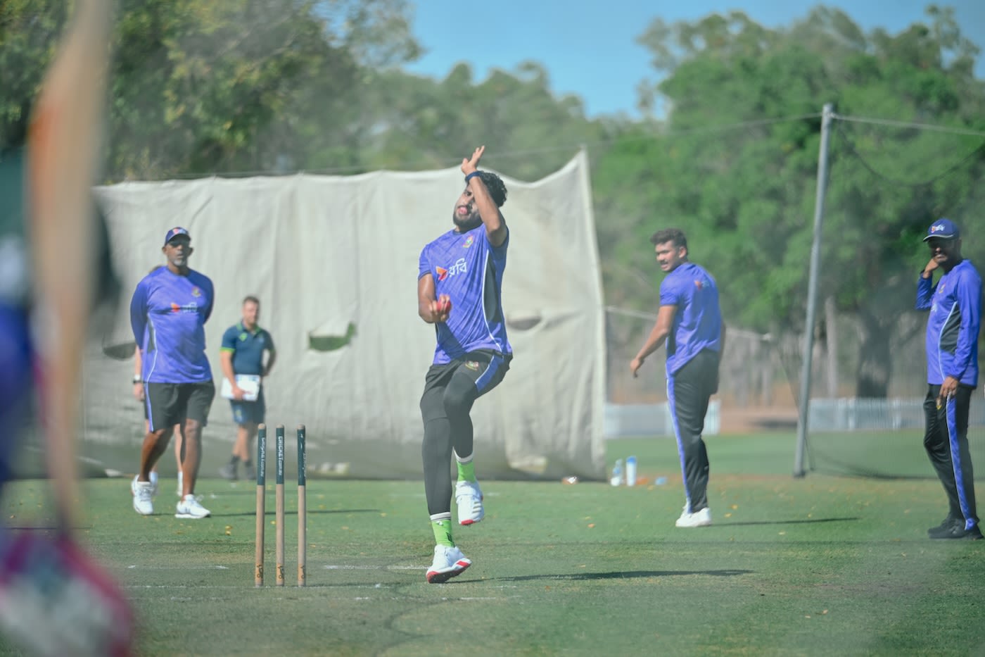 Khaled Ahmed has a bowl in the nets