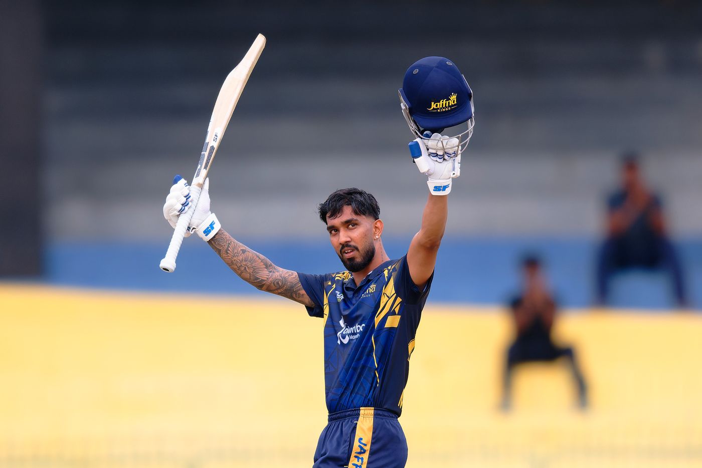 Kamil Mishara celebrates his century