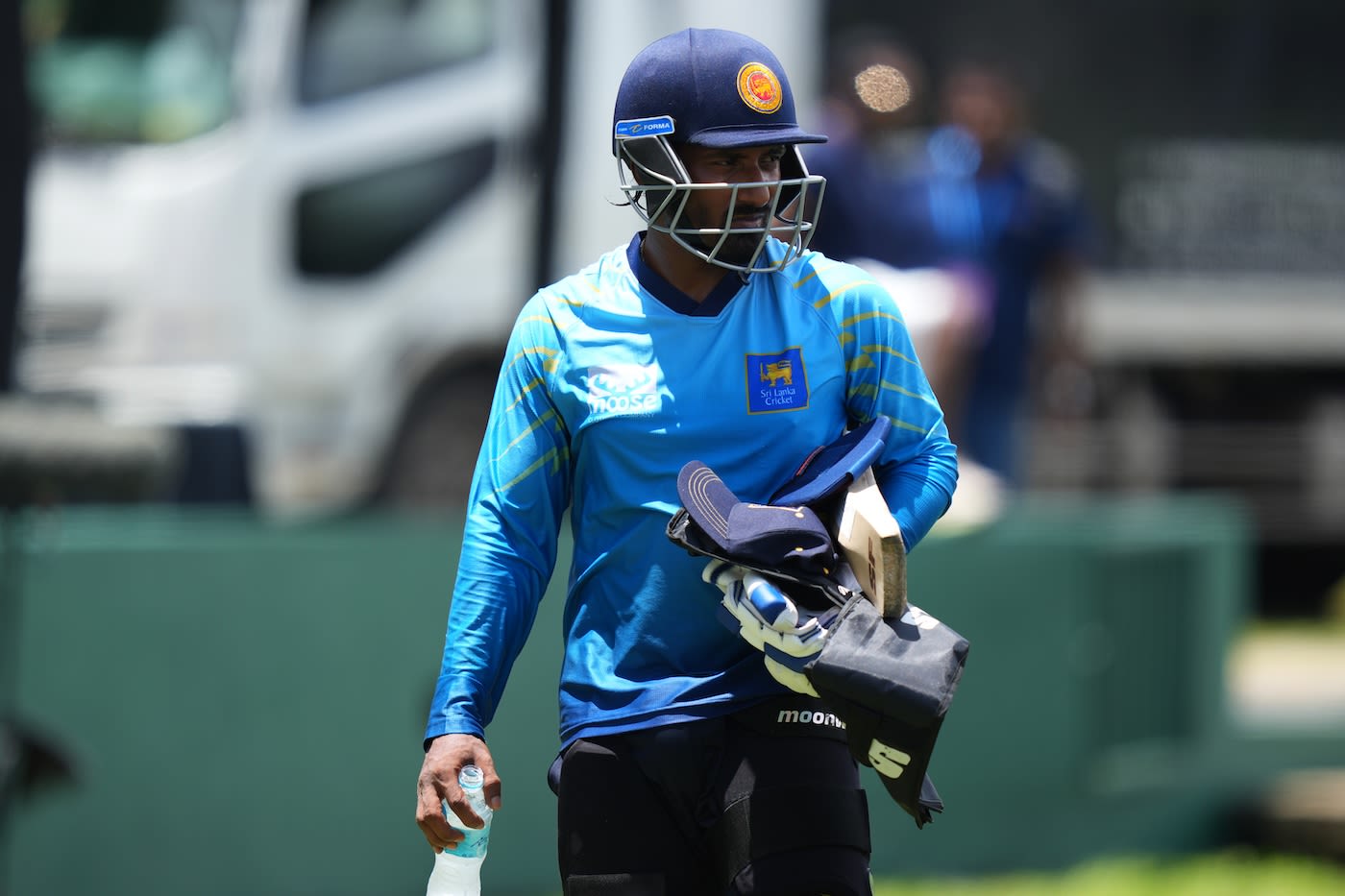 Lahiru Udara walks out for a hit