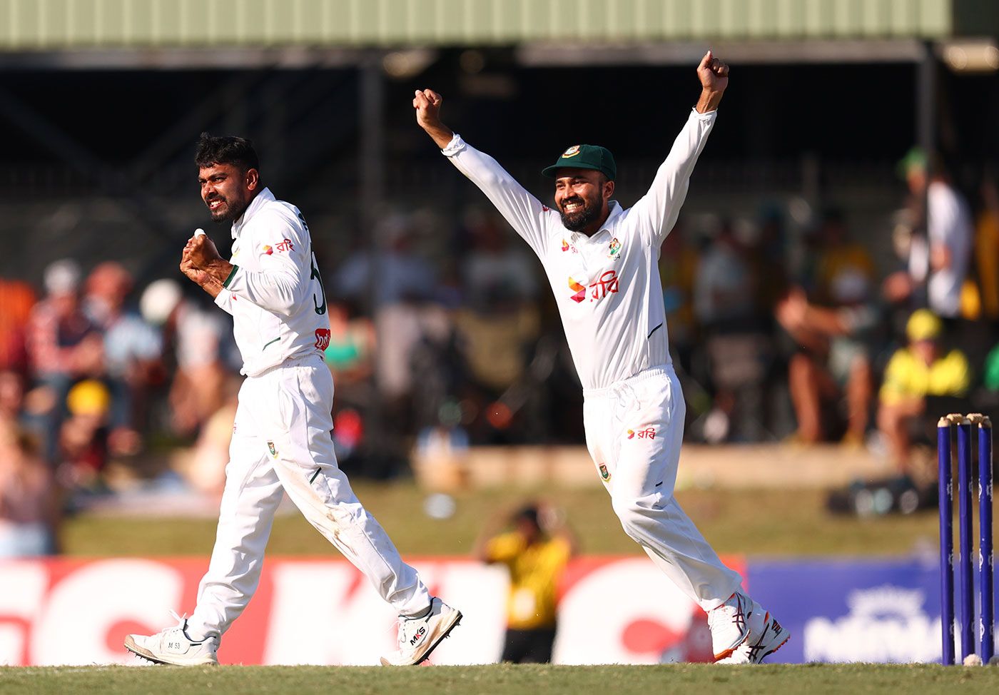 Mehidy Hasan Miraz (left) claimed a huge return catch off Steven Smith