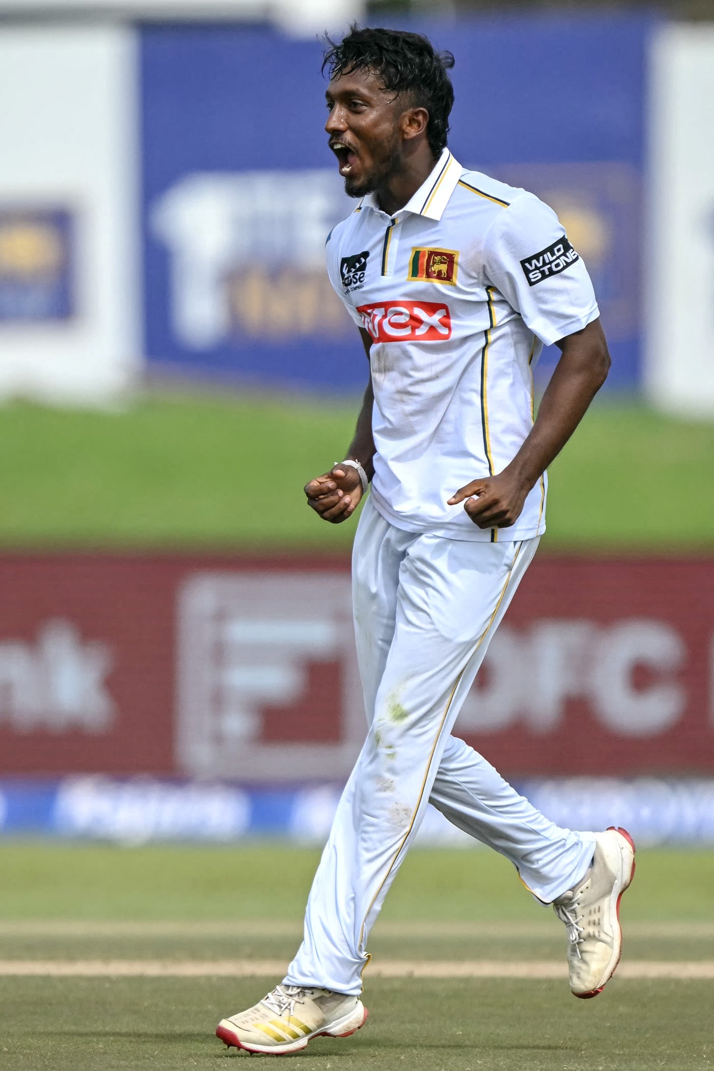 Keshara Nuwantha is chuffed after taking a wicket