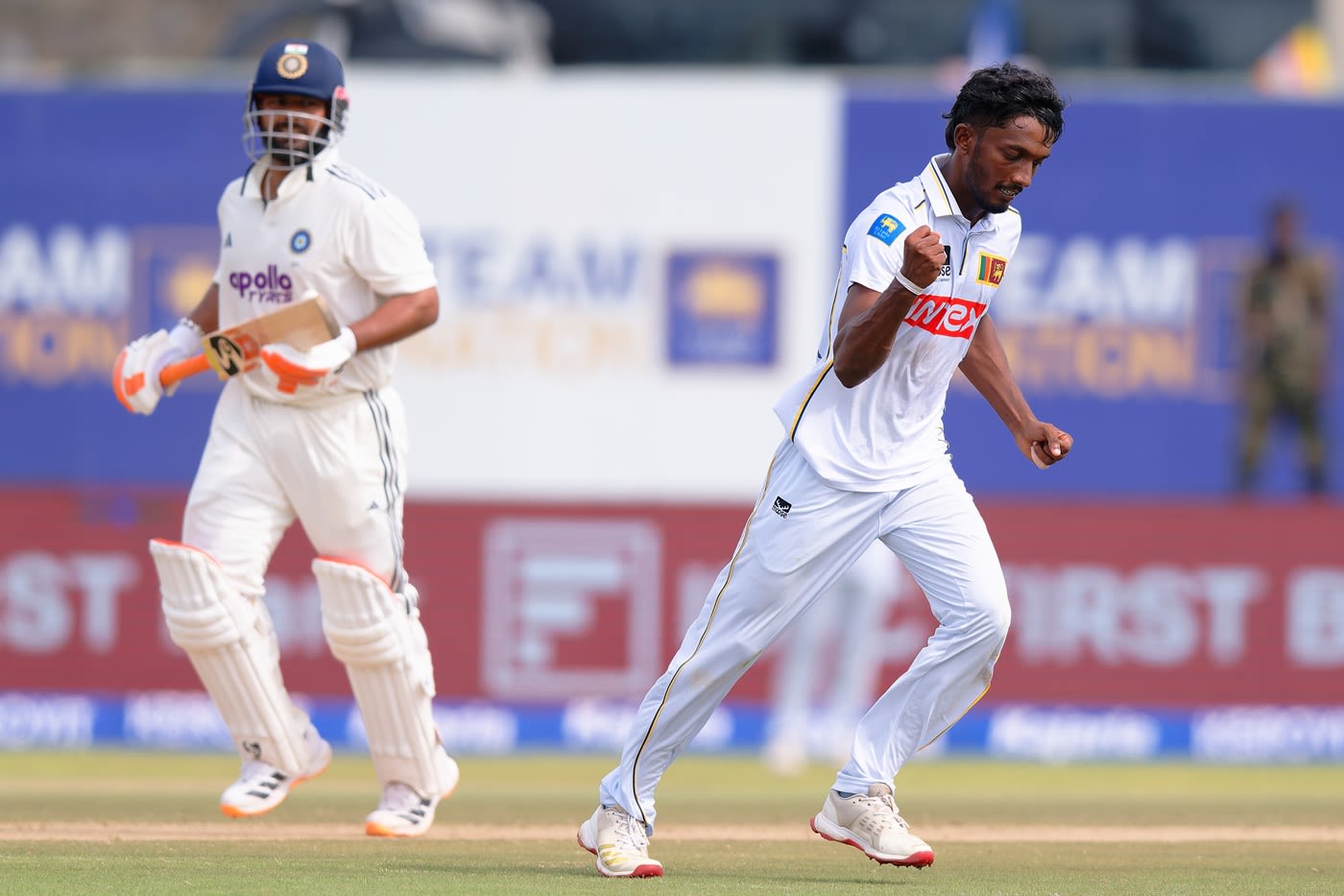 Keshara Nuwantha celebrates Rishabh Pant's wicket