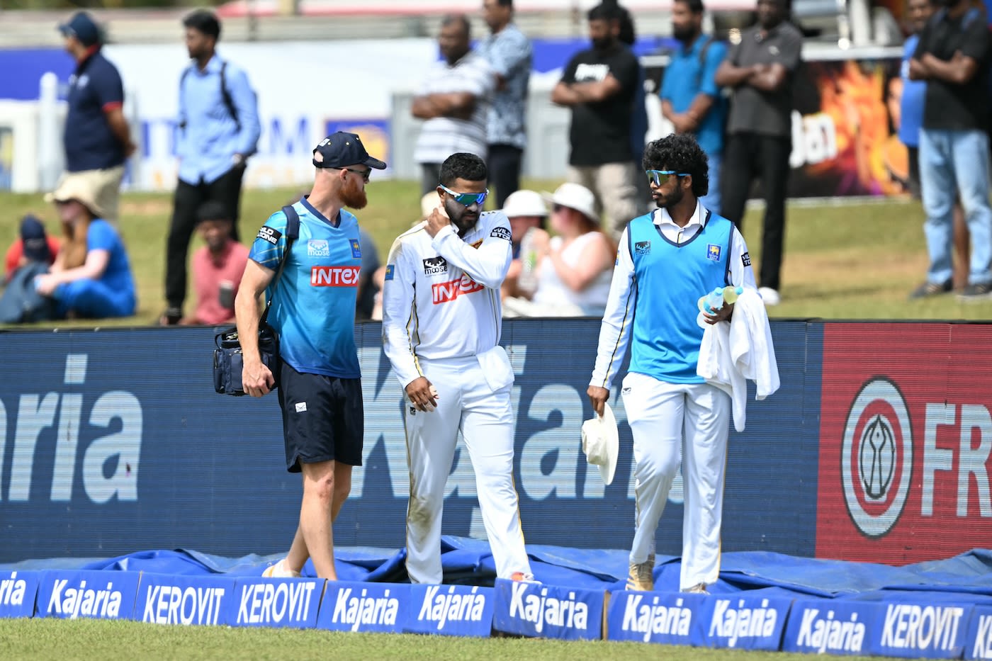 Dinesh Chandimal hurt his right shoulder in the deep