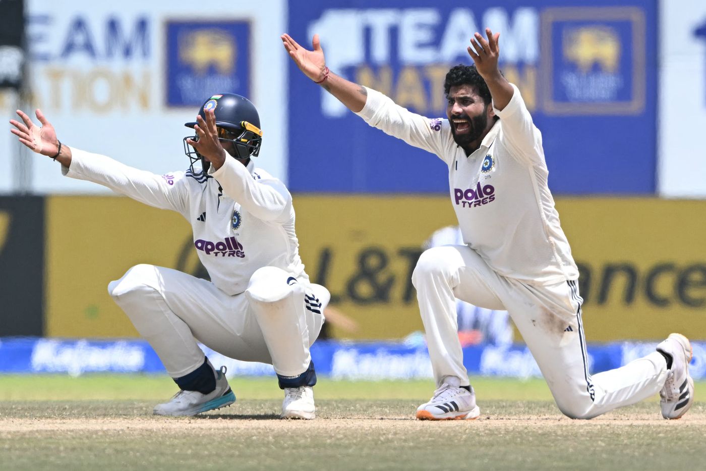 Ravindra Jadeja went down on one knee as he belted an appeal