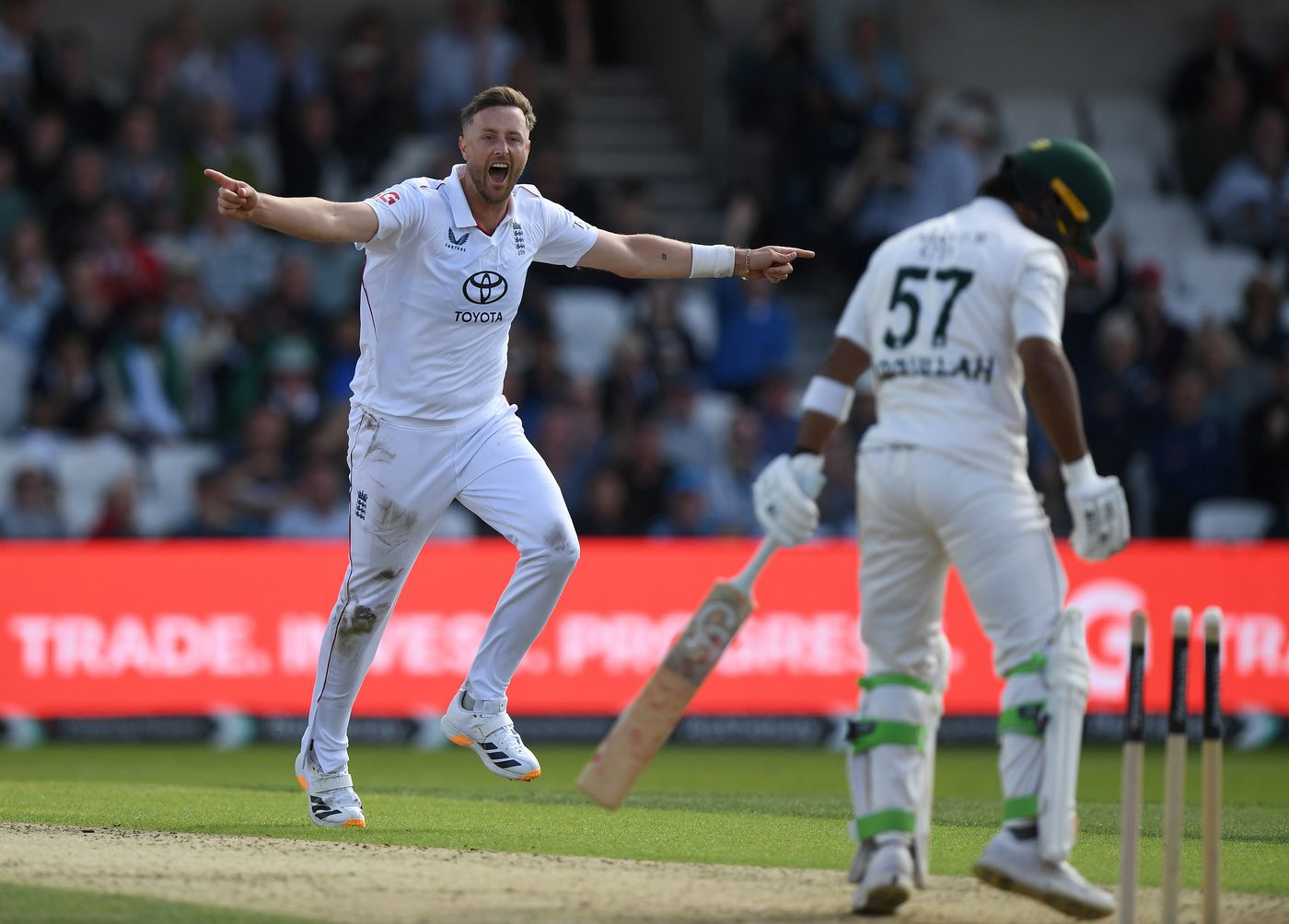 Abdullah Shafique had his stumps rearranged by Ollie Robinson