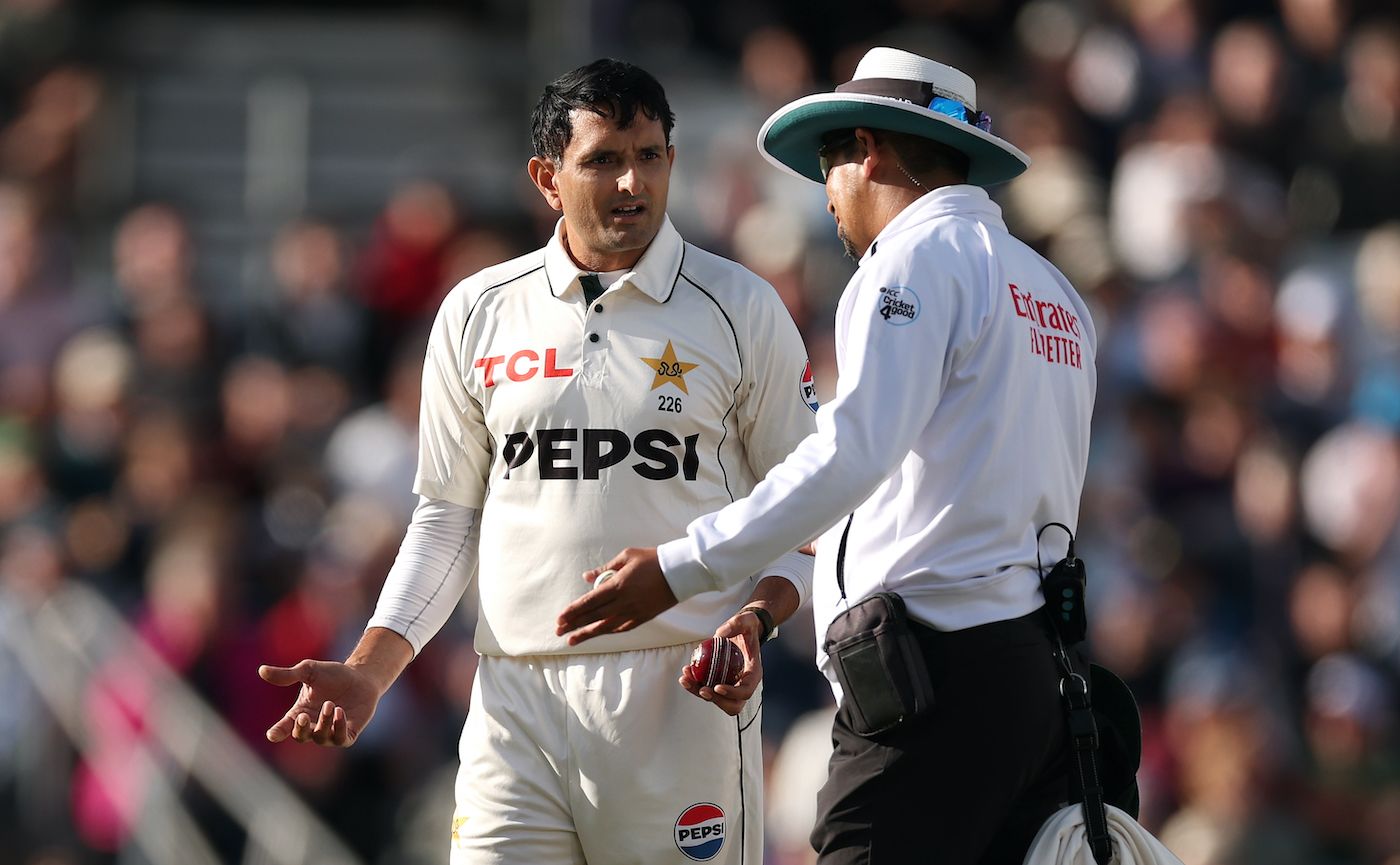 Mohammad Abbas questions Allahuddien Paleker after a tight lbw call went against him in the first over