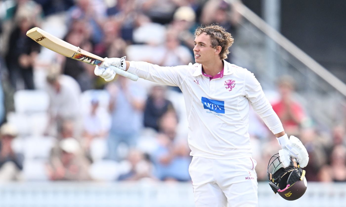 Josh Thomas celebrates his century