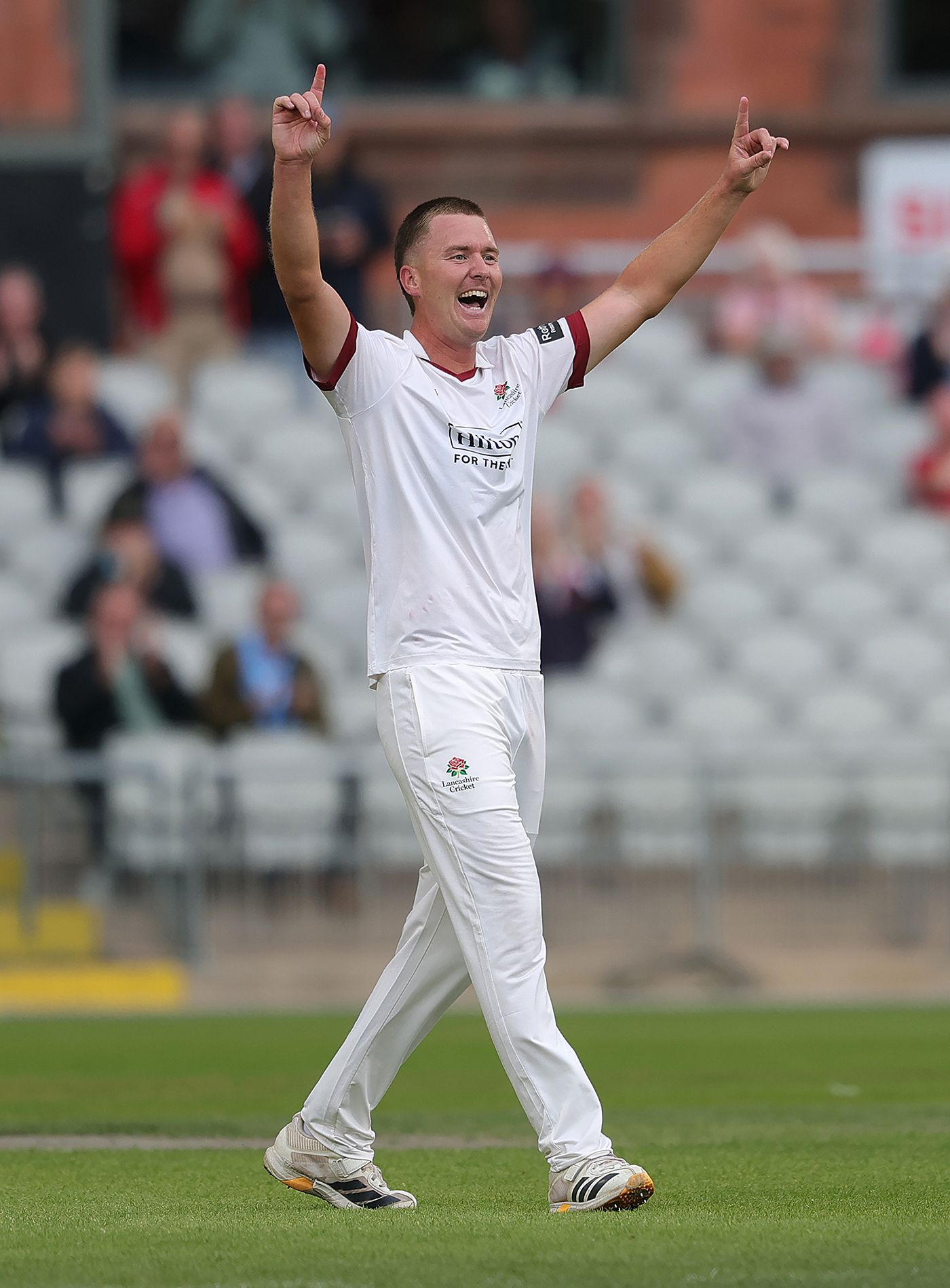 Ben Walkden celebrates his maiden first-class wicket