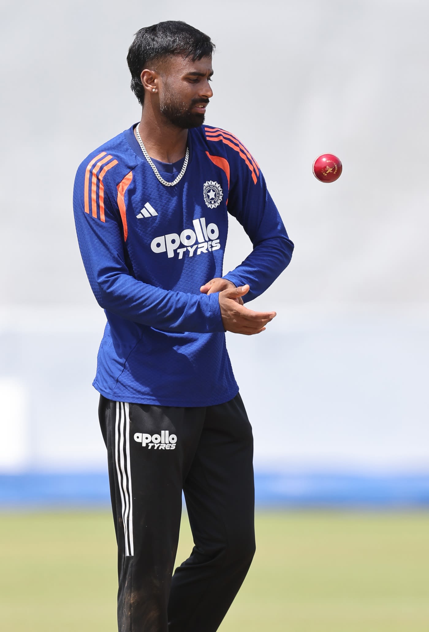 Manav Suthar prepares to bowl at the nets