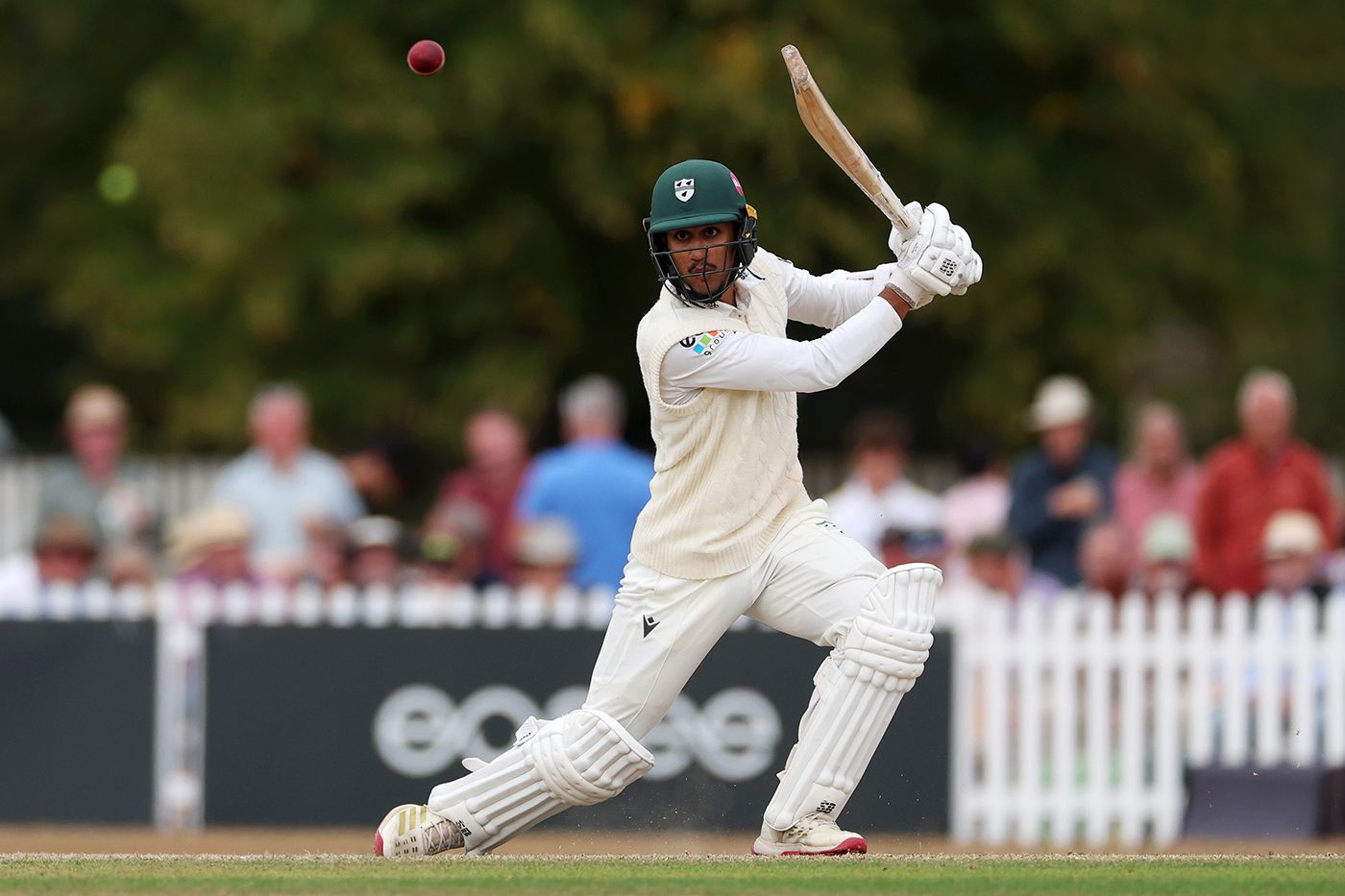 Rehaan Edavalath drives during his half-century
