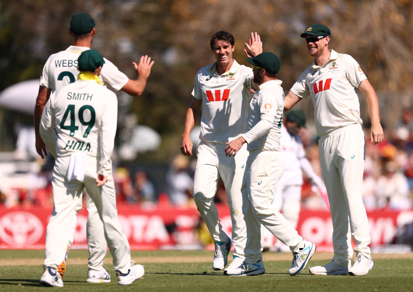 Pat Cummins celebrates a wicket