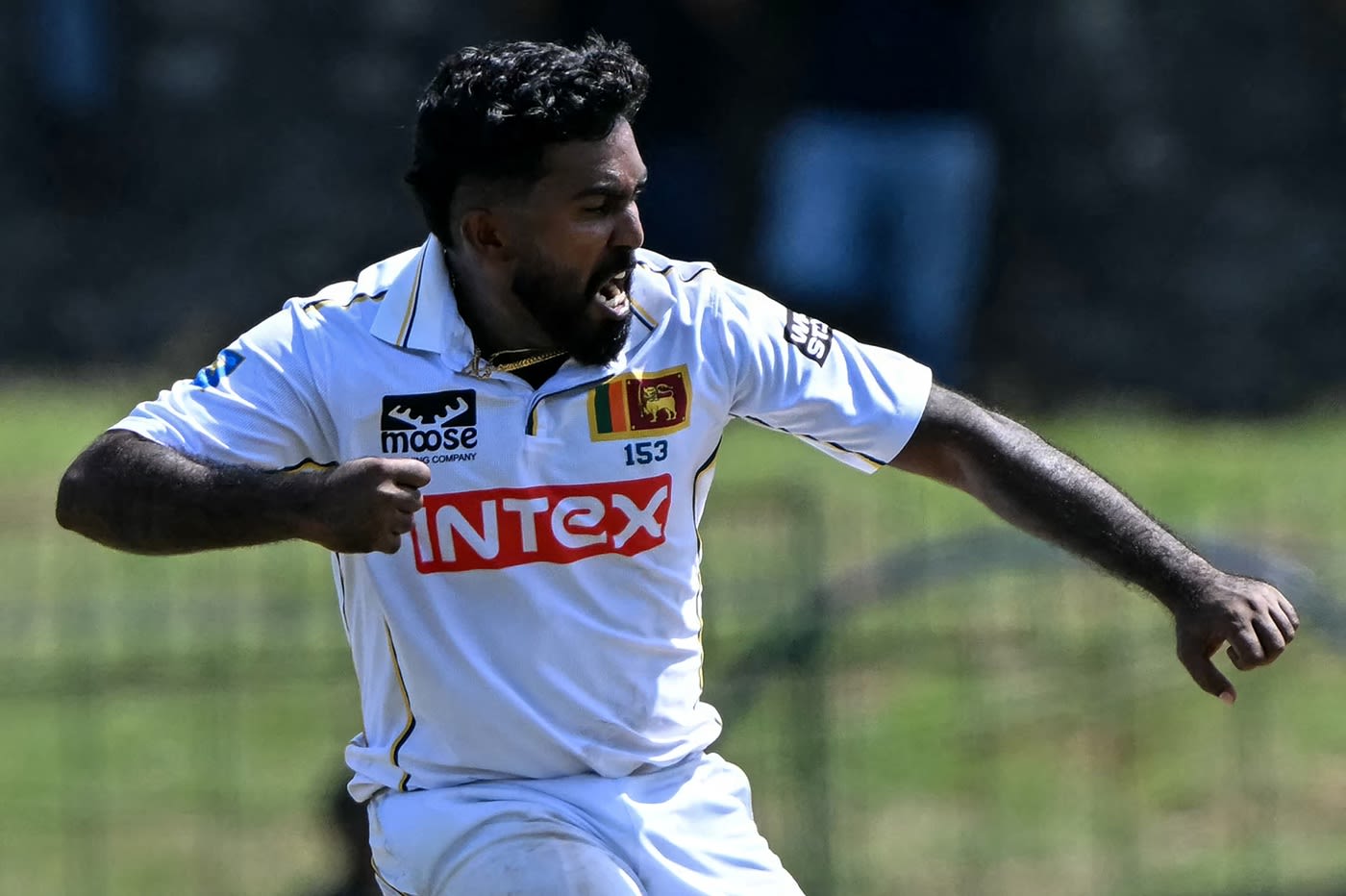 Asitha Fernando celebrates Shubman Gill's wicket