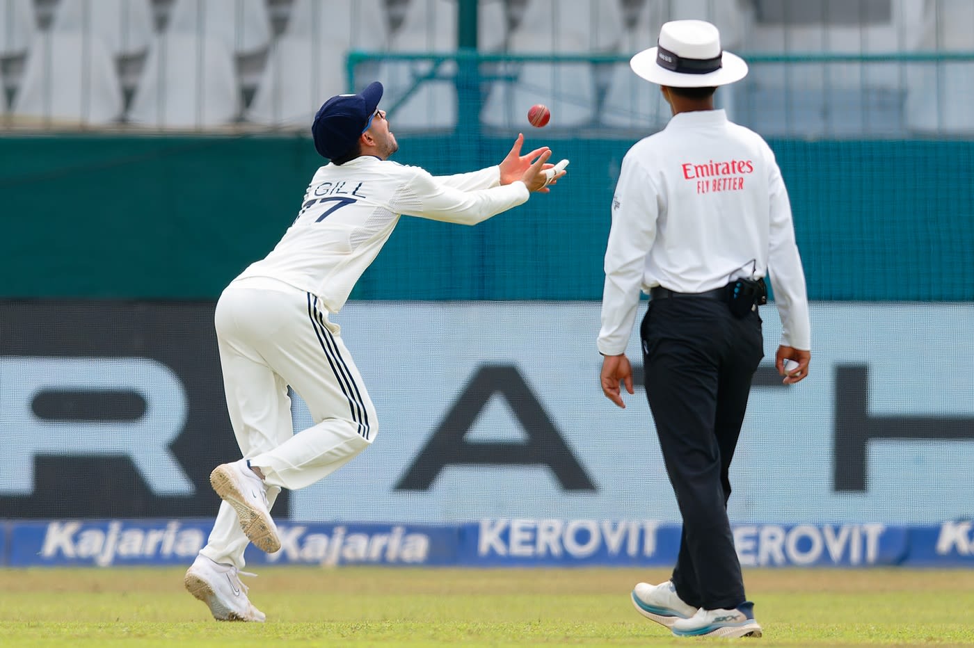 Shubman Gill took a good catch to end Kamindu Mendis' stay