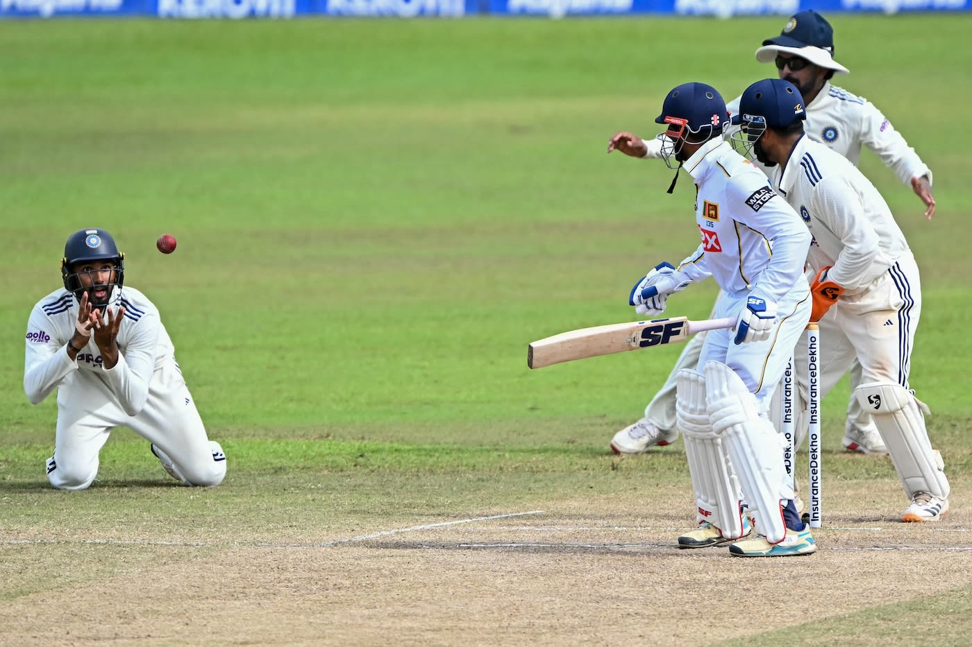Dhananjaya de Silva's inside edge lobbed off the pad to Devdutt Padikkal