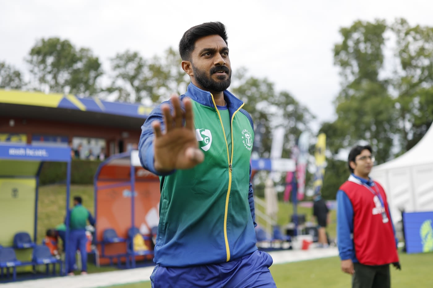 Vijay Shankar arrives for a warm-up session