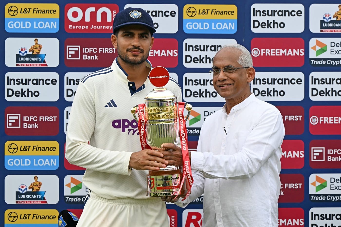 Shubman Gill with the Test series trophy that India claimed 1-0