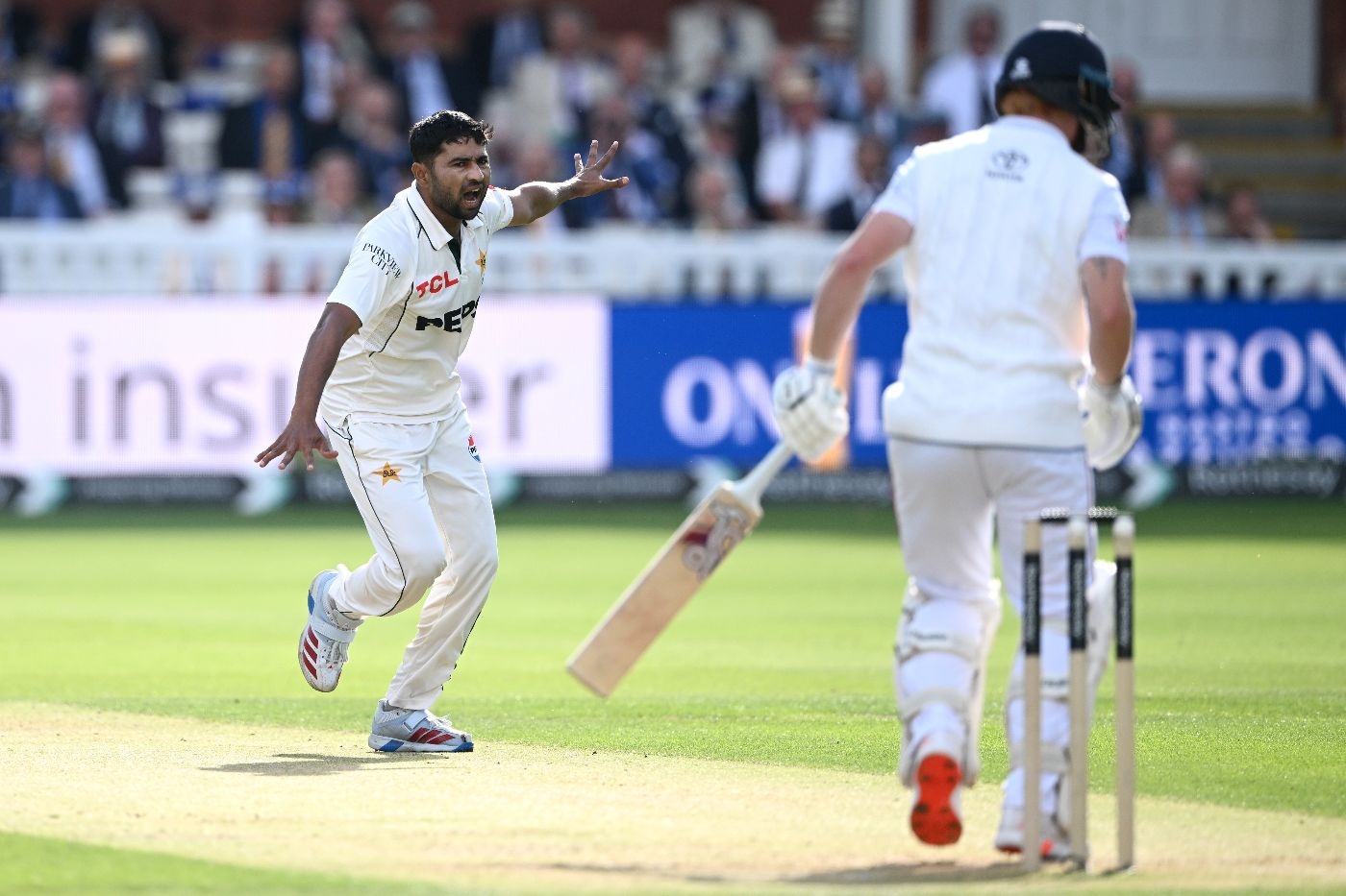 Khurram Shahzad trapped Jordan Cox lbw for his second wicket