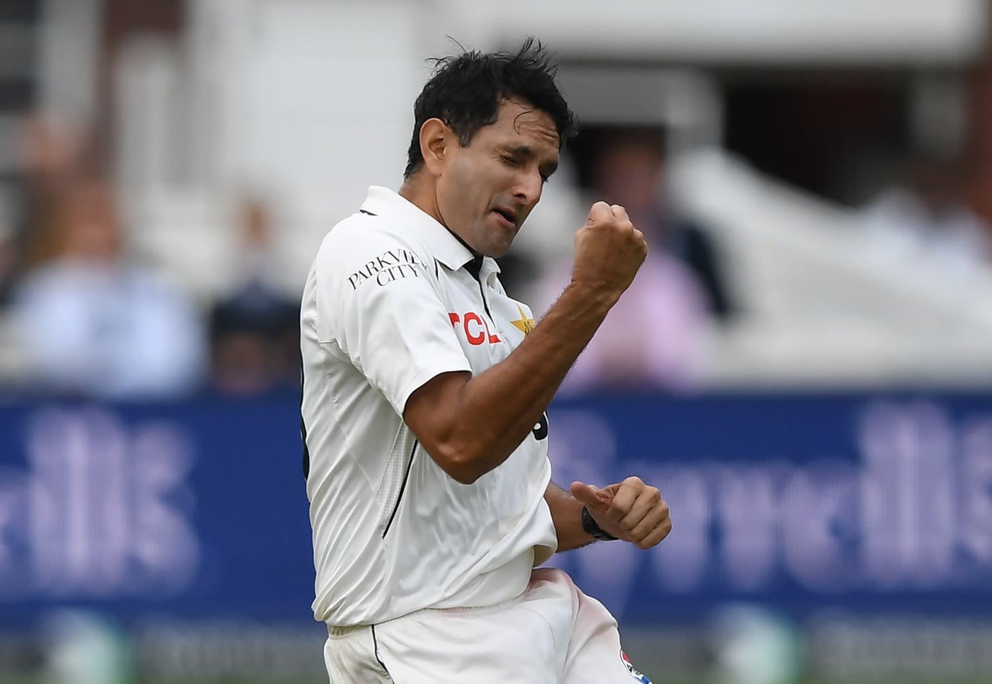 Mohammad Abbas celebrates his five-wicket haul