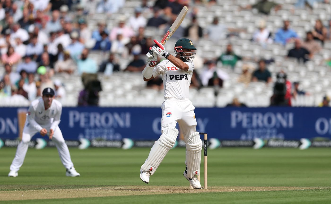 Shan Masood plays through the covers off the back foot