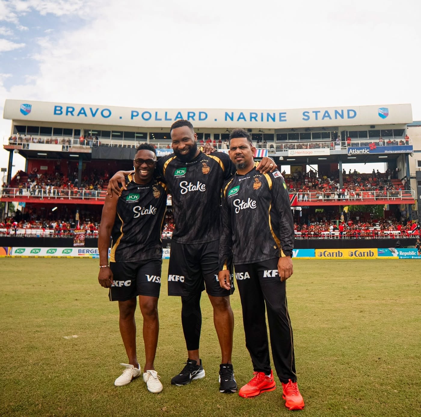 Dwayne Bravo, Kieron Pollard and Sunil Narine at Queen's Park Oval