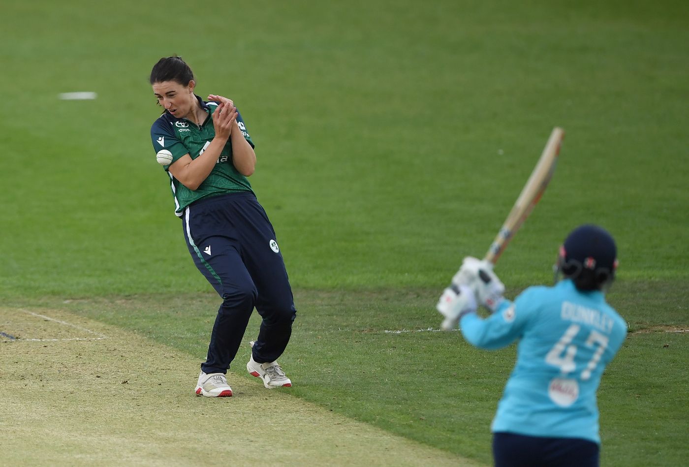 Sophia Dunkley drilled a tough caught-and-bowled chance back at Arlene Kelly
