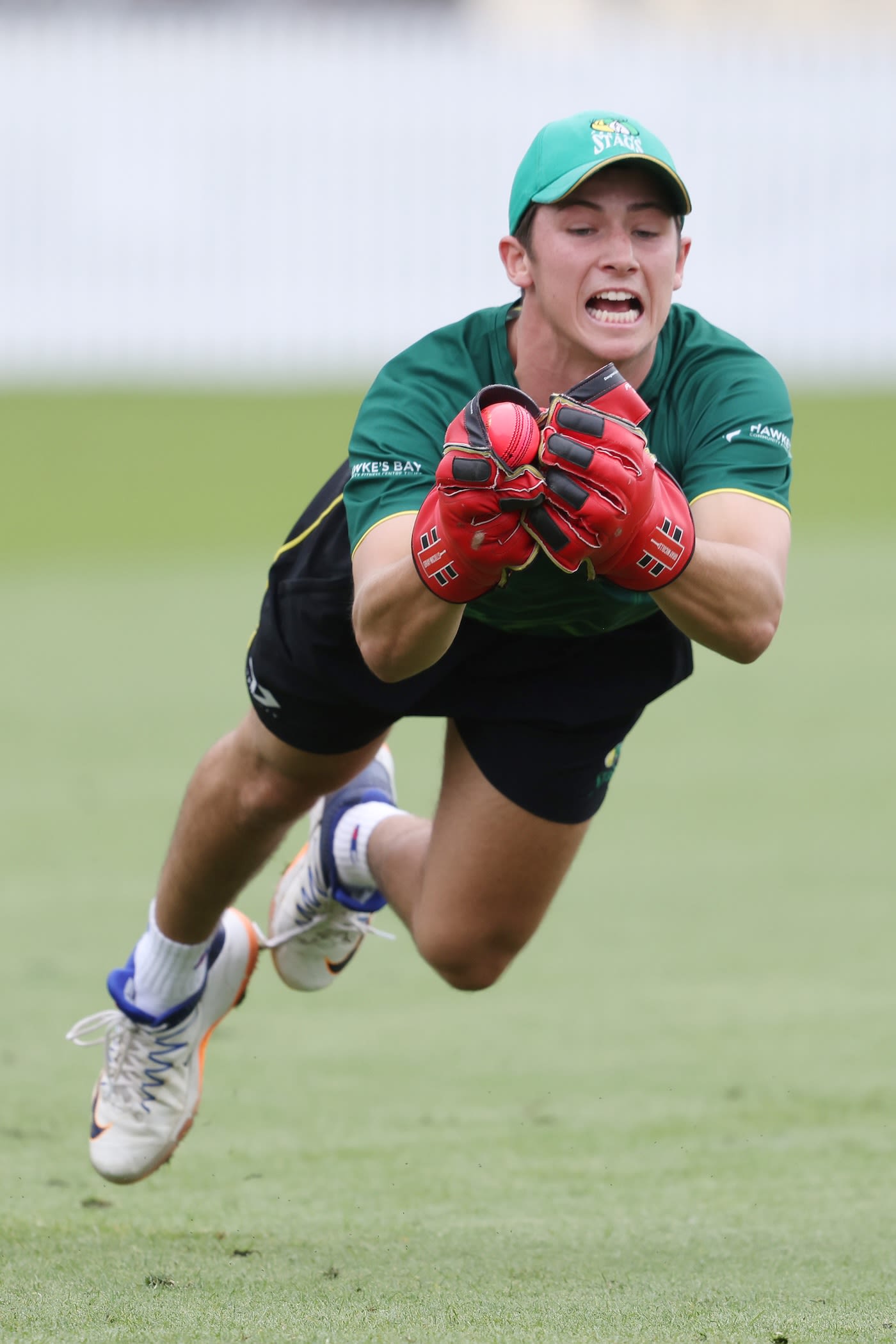 Curtis Heaphy dives to take a catch during a New Zealand Test squad training session
