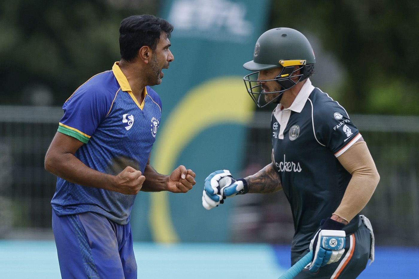 R Ashwin got Faf du Plessis with Rotterdam Dockers needing 31 off 29 balls