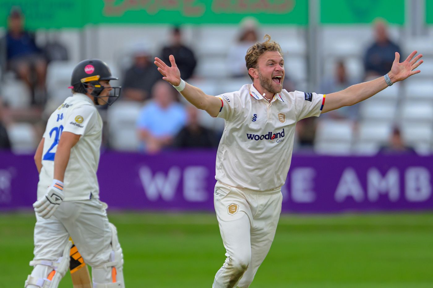 Sam Cook pleads for an lbw decision