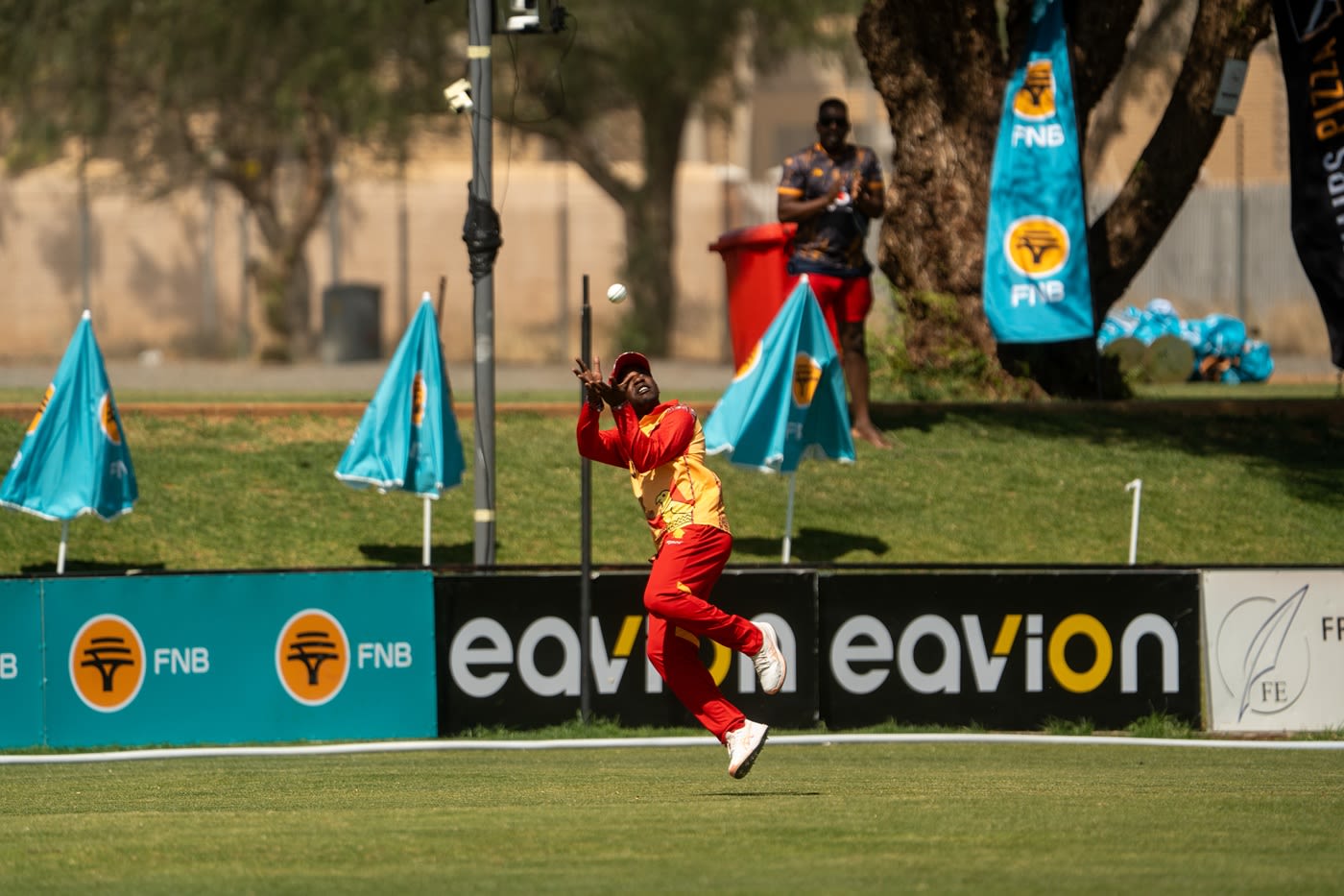 Wessly Madhevere took an excellent catch with wind swirling around him