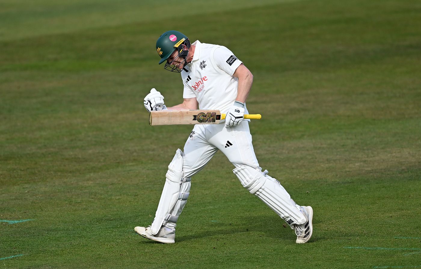 Jack Haynes celebrates his hundred