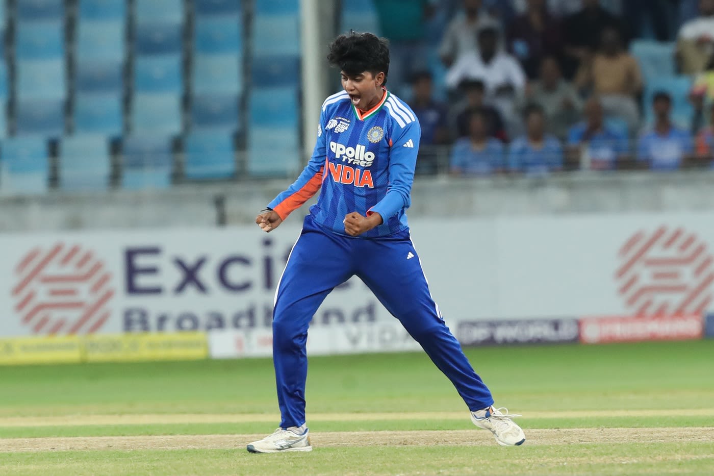 N Shree Charani celebrates a wicket