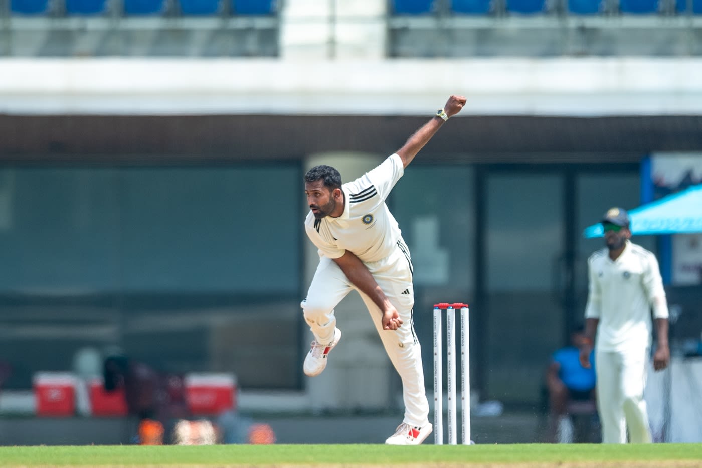 Shreyas Gopal in action in his 100th first-class game