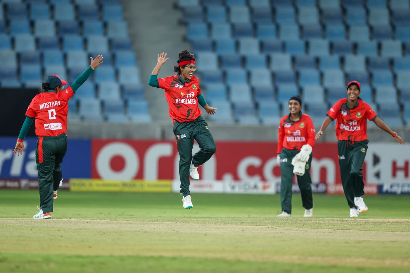 Fahima Khatun and Sobhana Mostary celebrate a wicket