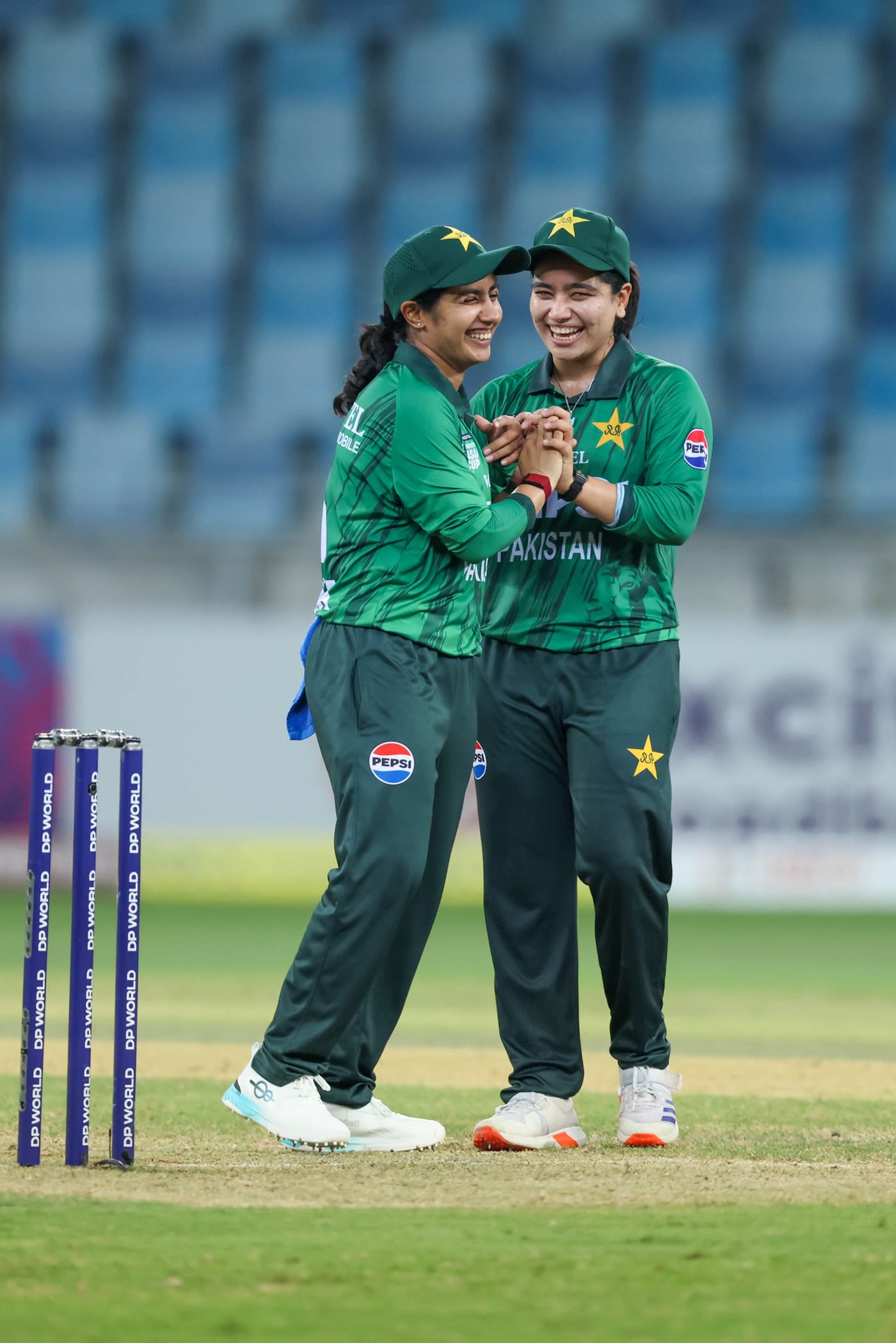 Nashra Sandhu and Fatima Sana celebrate a wicket