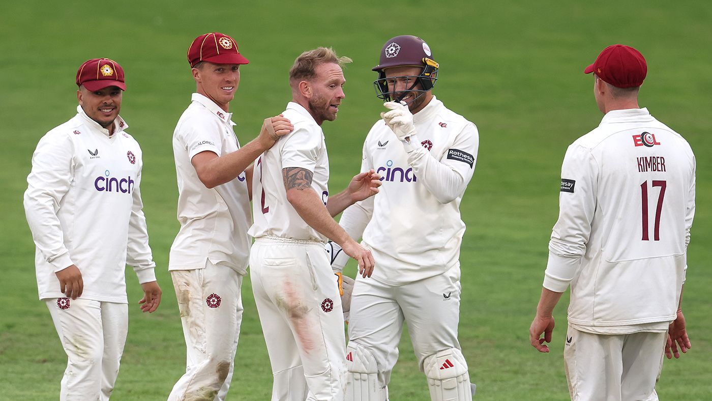 Luke Procter celebrates a wicket