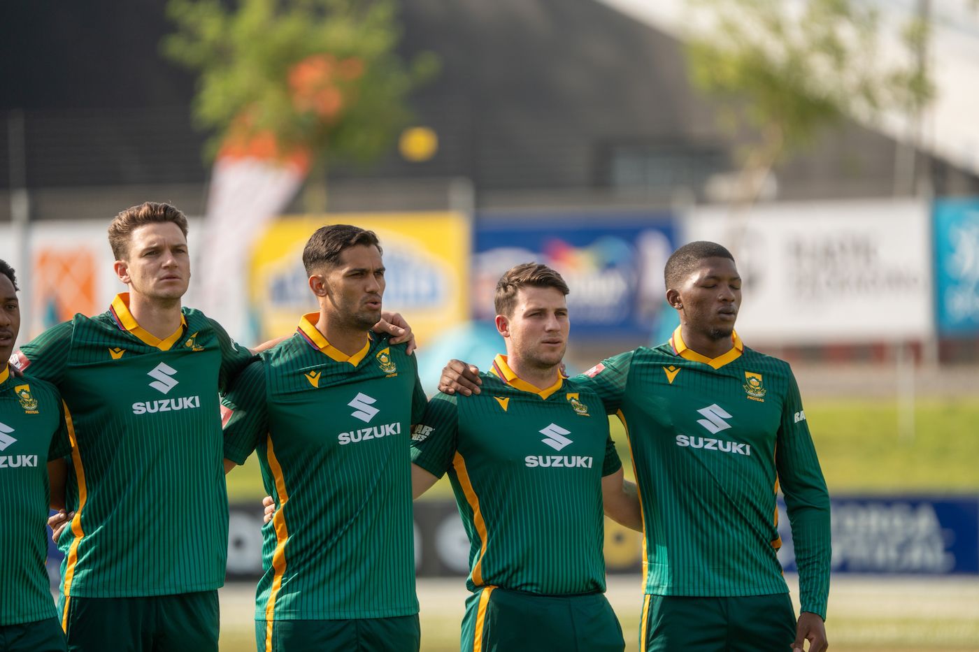Eathan bosch, Jason Smith, Jordan Hermann and Nqabayomzi Peter at the anthem