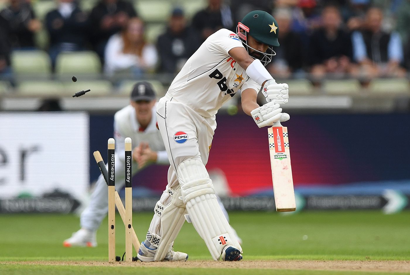 Saud Shakeel lost his off stump